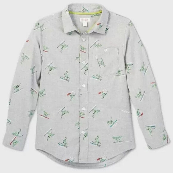 Cat & Jack™ Boys' Shirt Dino Long Sleeve Button-Down Gray XLH(16) - Picture 1 of 9